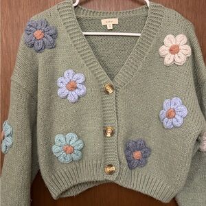Debut Flower Cardigan - Sage Green